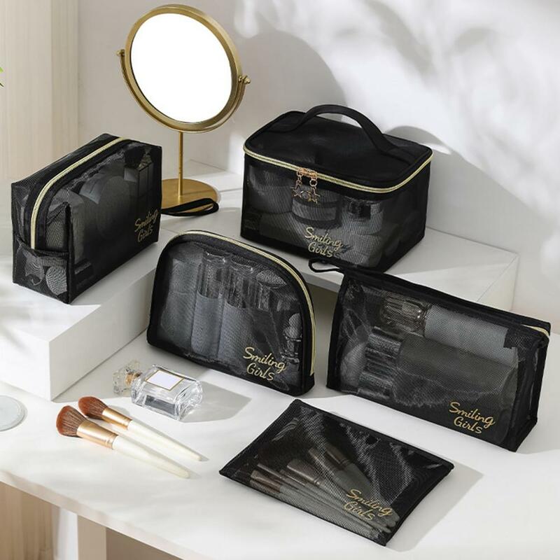 Summer Mesh Cosmetic Bag  With Handle Multifunctional Transparent Toiletry Bag  Women Girls Toiletry Bag Set