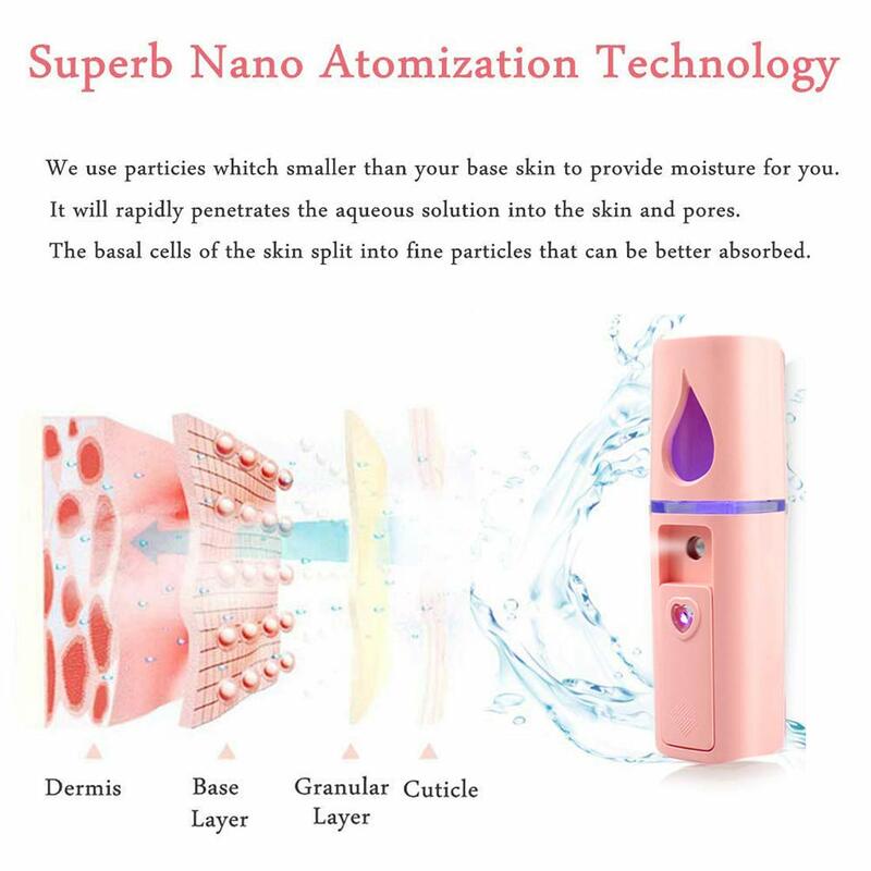 Mini vaporizador Facial portátil, atomización, extensiones de pestañas con espejo, color rosa