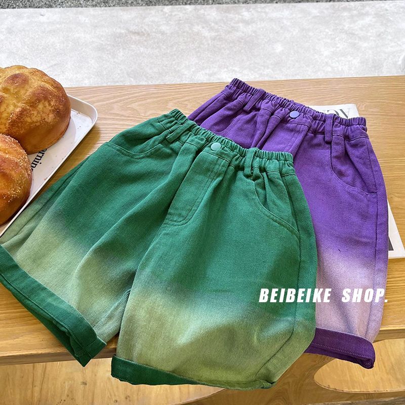 Boys' Gradient Denim Shorts Thin Handsome Summer Children's Loose Hip Hop Baby Shorts