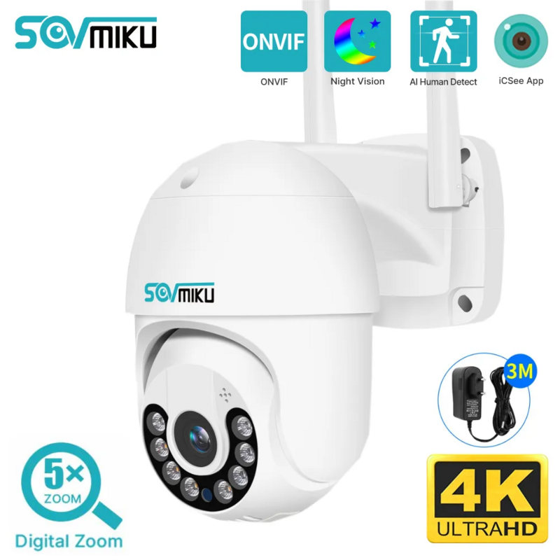 4K 8MP Smart WiFi PTZ Camera 5X Digital Zoom WiFi Surveillance Camera Night Vision Auto Tracking IP Camera Security Protection