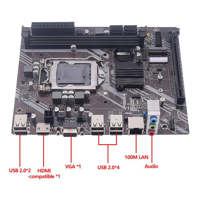 Материнская плата MUCAI H61 LGA 1155 Kit, совместимая с процессорами Intel Core 2 и 3 поколения, поддерживает M.2 NVME SDD