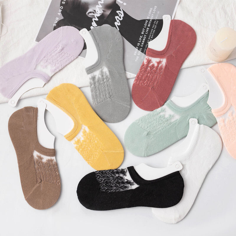 3 Pairs Women Socks Invisible Summer Thin Casual Ladies Boat Sock Silicone Non-slip Breathable Girls Mesh Ankle Low Cut Socks