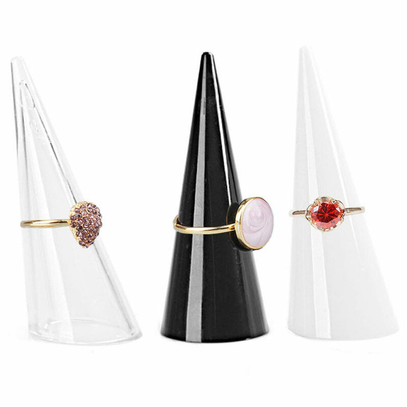 1 buah/lot pemegang cincin kristal akrilik bening tempat perhiasan tampilan cincin untuk tampilan cincin pernikahan dudukan kerucut pajangan