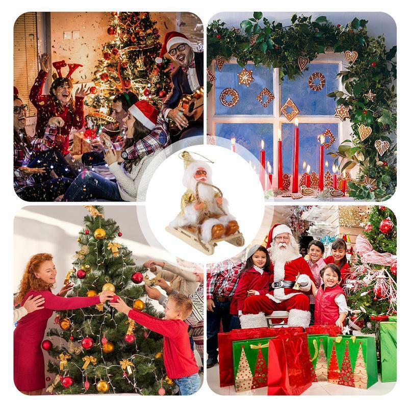 Santa Doll Christmas Tree Ornament Christmas Hangings Santa Sleigh Doll Pendant Plush Santa Pendants Decorative And Cute Santa