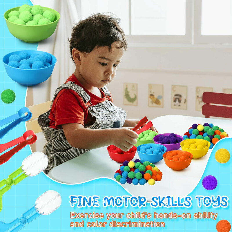 3 year Old  Children's Rainbow Counting Pompoms Toys Sorting Cup Montessori Sensory Toys Preschool Learning Activities Math Toys