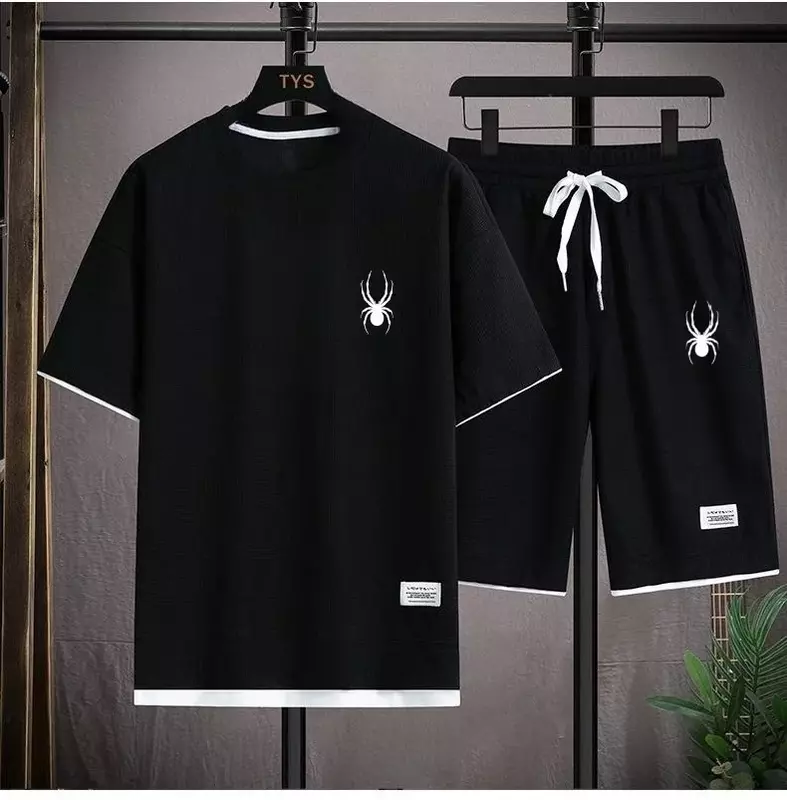 Conjunto de ropa deportiva para hombre, camiseta de manga corta y pantalones cortos deportivos, versión coreana, novedad de verano, 2024