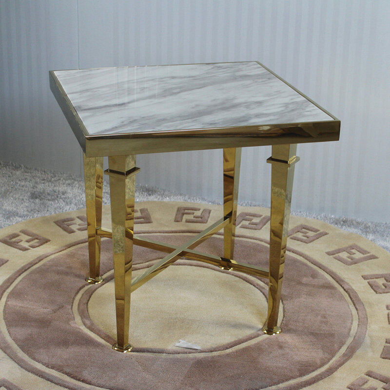 Luxury living room coffee tables furniture originality shine gold stainless steel frame marble top Coffee table for living room