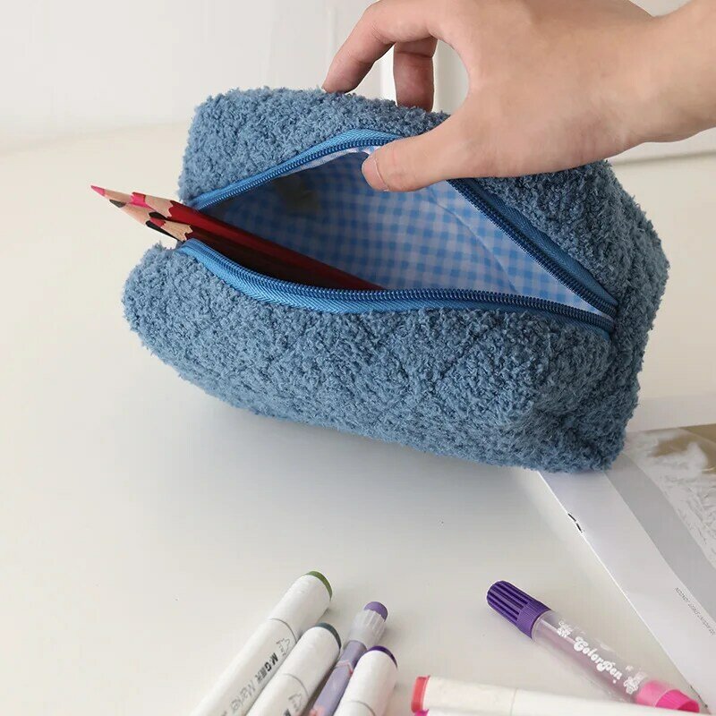 Simple Cosmetic Storage Bag Makeup Organizer Pencil Case Pouch Plush Cosmetic Bag Lipstick Storage Bag Handbag Purse Travel