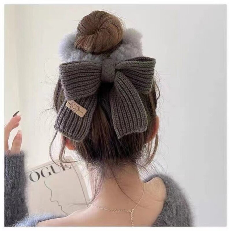 Women Hair Scrunchies Winter Plush Knit Hair Ties Hair Accessories Bow Hair Bands Elastic Band