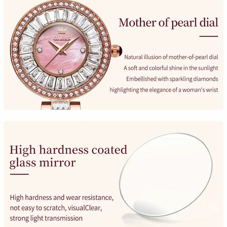 Olevs-女性用ステンレススチール防水時計,クォーツ,オリジナル,高級ブランド,パールダイヤモンド,9959