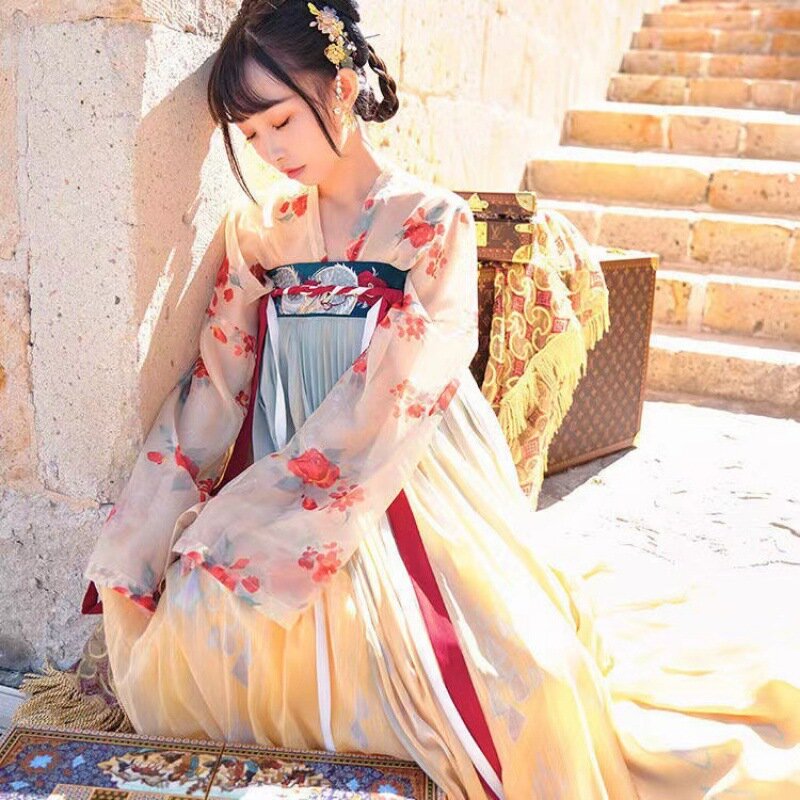 Chinese Traditional Style Hanfu Summer Women's Fairy Dresses Folk Costume Girl Dance Wear Tang Dynasty Princess Cosplay Clothes