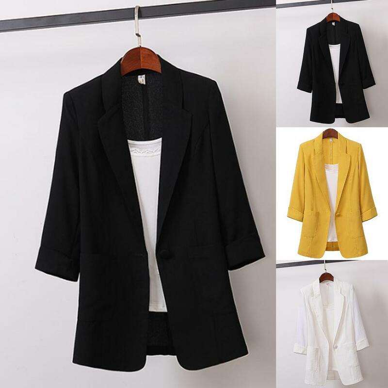 Simple Suits Jacket  One Button Women Fashion Blazer  Solid Color Lapel Blazer