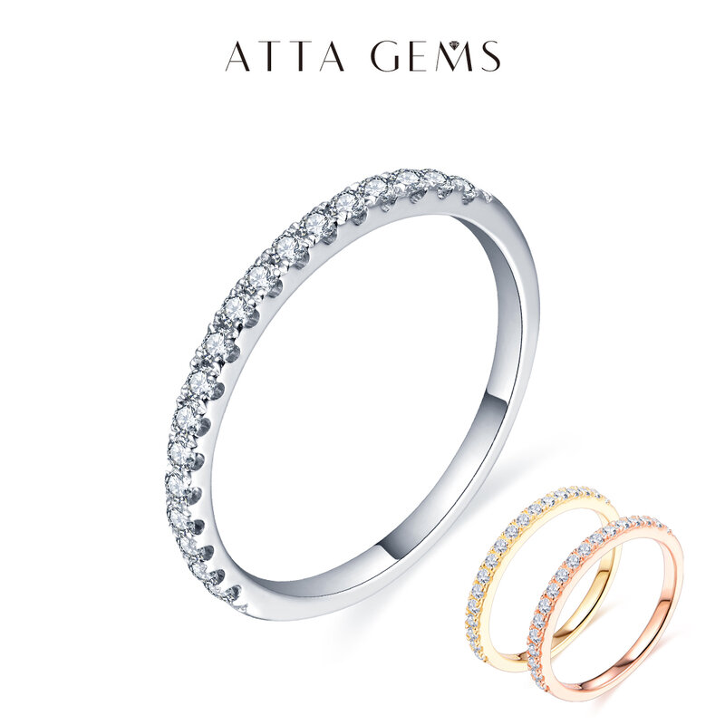 ATTAGEMS 925 srebro Pass diamentowy Test okrągły doskonały krój łącznie 0.27 CT Moissanite pierścień dla dziewczyn koktajlowa biżuteria