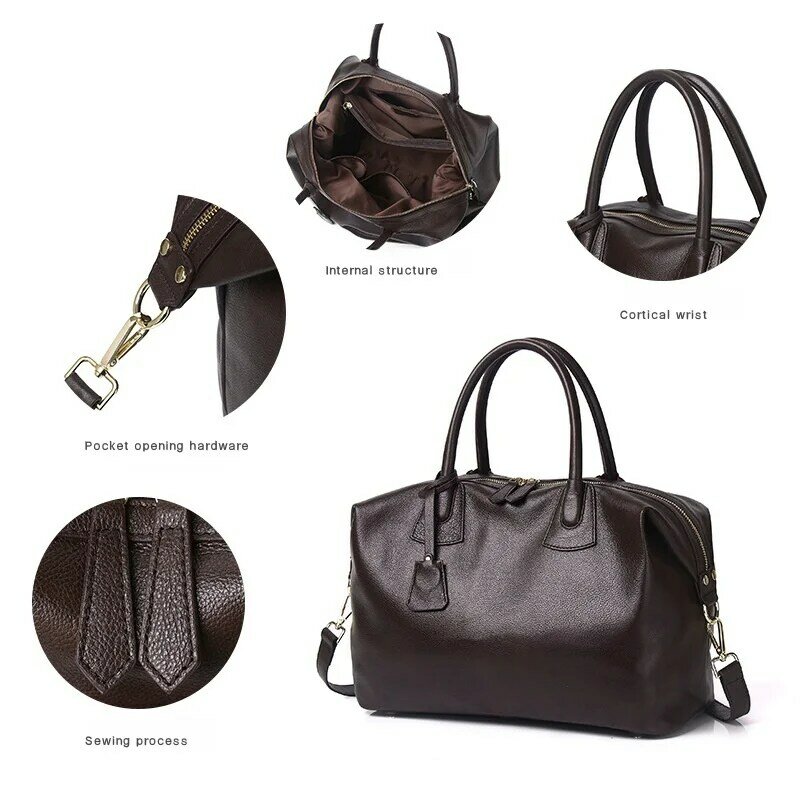 Travel Duffle Bag Genuine Leather Single Shoulder Tote Bag Large Weekend Messenger Bag