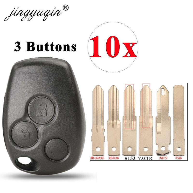 jingyuqin 10pcs 3 Button Remote VAC102 Key Shell for Renault Duster Logan Fluence Clio Sandeo Master Vivaro Megane Fob Case