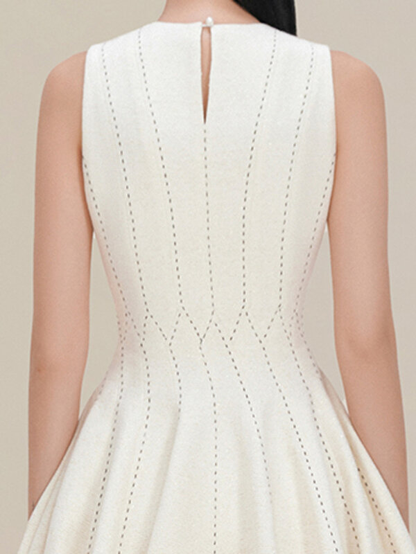 Deat elegantes Kleid O-Ausschnitt ärmellose plissierte Kontrast farbe Naht knielange Frauen Abendkleider 2024 Sommer neu 13 db381
