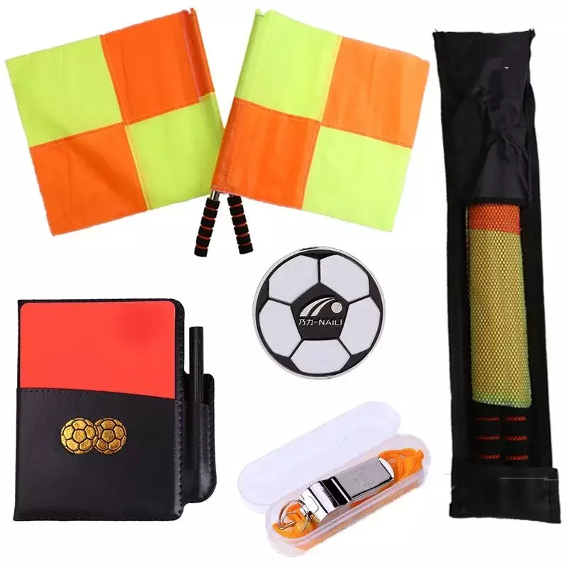 Soccer Referee Flag Coin Cards Whistle Set Professional Football Red Card And Yellow Card Kit Sport Training Useful Referee Tool