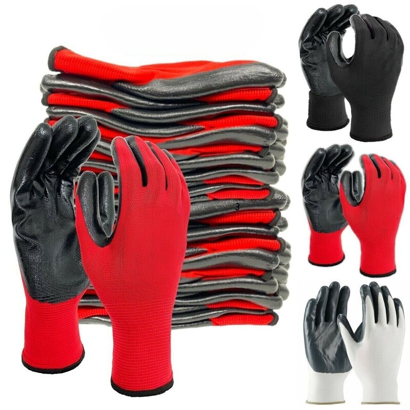 Nylon Safety Working Gloves Premium Nitrile Coated Builders Excellent Grip Gardening Grip Industrial Protective Work Gloves