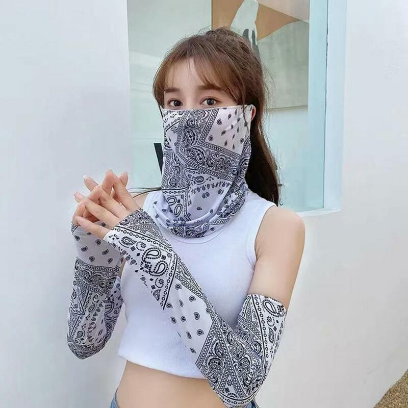 Summer Printing Face Guard Ice Silk Sun Protection Sleeves Ear-Hanging Anti-UV Elastic Neck Cover Quick-Drying Arm Cover