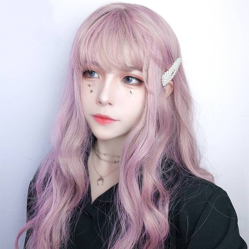 Synthetische Pruik Lange Roze Pruiken Natuurlijke Golvende Hittebestendige Vezel Voor Vrouwen Halloween Cosplay Lolita Harajuku Dagelijkse Pruik