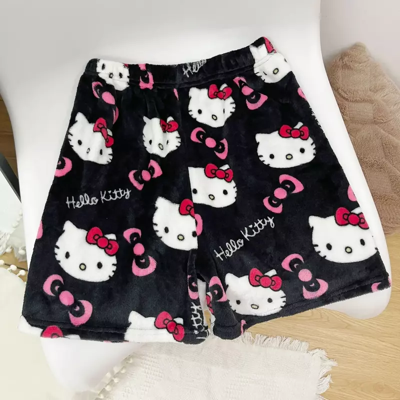 Sanrio celana pendek piyama, celana pendek flanel Hello Kitty Kawaii Y2K hadiah gadis Amerika Musim Panas 2024