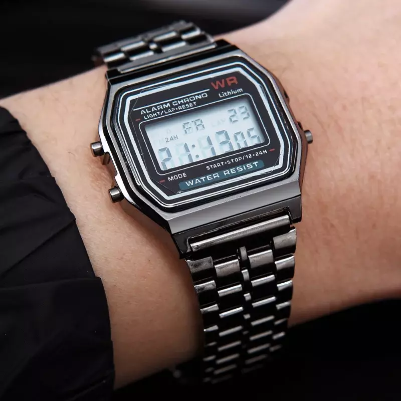 F91W zegarek z branzoletką wodoodporny Retro cyfrowy ze stali nierdzewnej sportowe zegarki wojskowe mężczyźni kobiety luksusowy zegar elektroniczne zegarki na rękę
