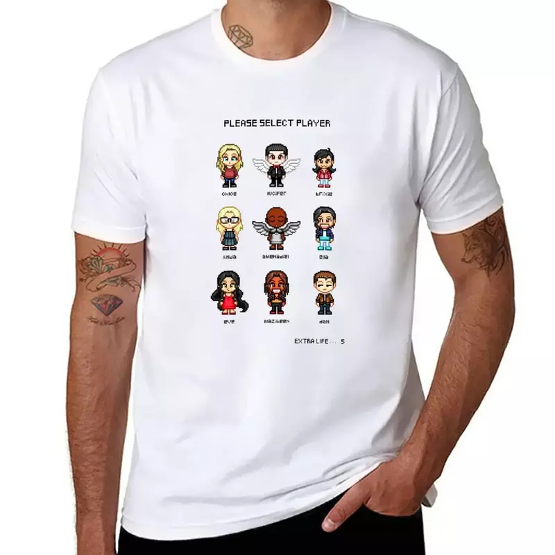 T-shirt Pixel Lucifer masculina, Tops extragrandes, roupa de treino, hippie, funnys, verão