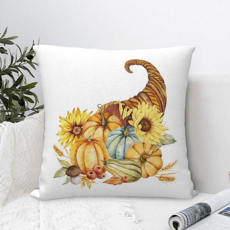 Thanksgiving Horn Of Plenty Square Pillowcase Pillow Cover Cushion Zip Decorative Comfort Throw Pillow for Home Bedroom