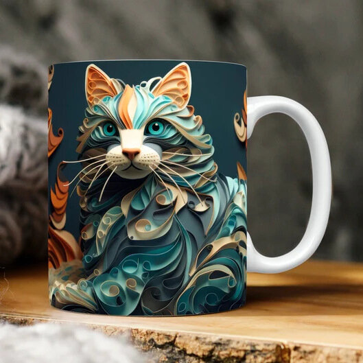 3D Cute Kitten Mug for Girls To Drink Breakfast Coffee Milk Cup Ceramic Chubby Handle Christmas Gift