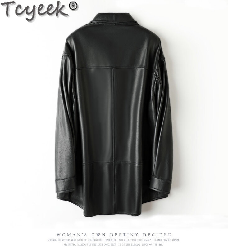 Tcyeek Genuine Leather Jacket Women Clothing Mid-length Top Layer Sheepskin Coat 2023 Spring Fall Leather Shirt Jackets Female