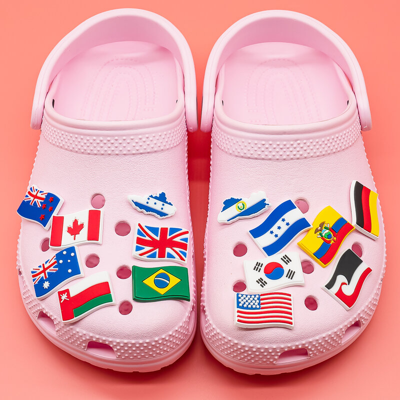 National Flags Shoe Decorações para Homens e Mulheres, Sneakers Charms, Pins para CLog, EUA, Reino Unido, RUS, Acessórios de Sandália, Drop Shipping, 1Pc