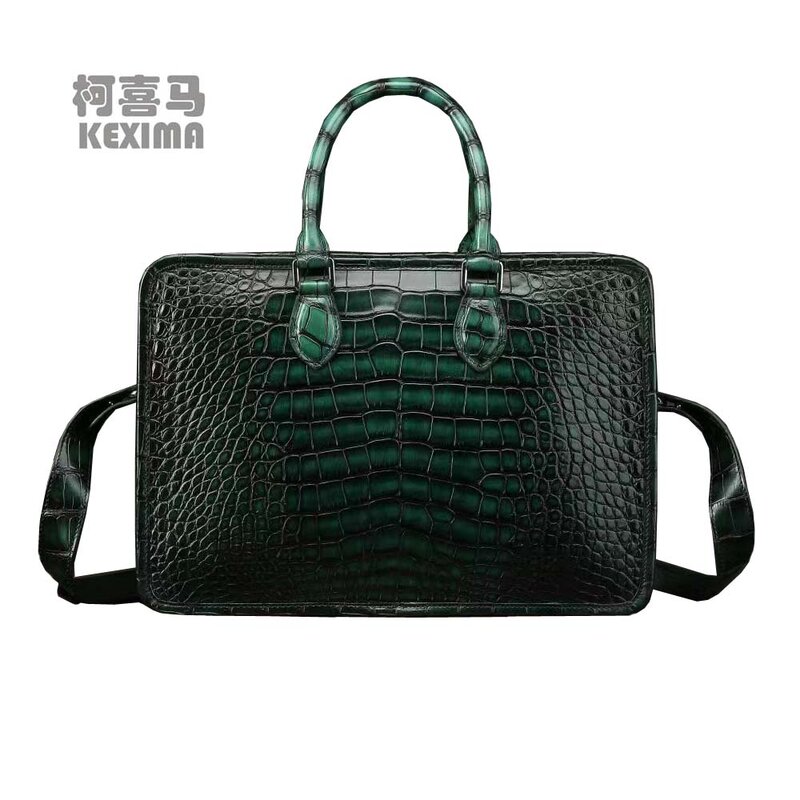Мужская сумка из крокодиловой кожи, темно-зеленая