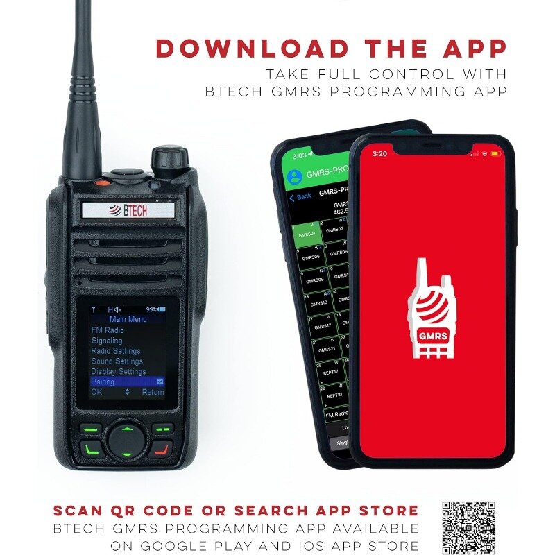 BTECH GMRS-PRO IP67 Submersible Radio with Texting & Location Sharing, GPS, Bluetooth Audio, Compass,NOAA Weather Alerts, Dual
