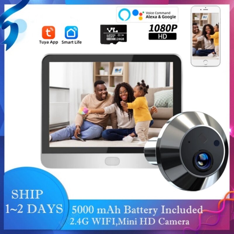 Tuya Home Smart Video Door Camera Alexa 1080P Wifi Wireless Hot Viewer IR Security-protection Video peephole for the door
