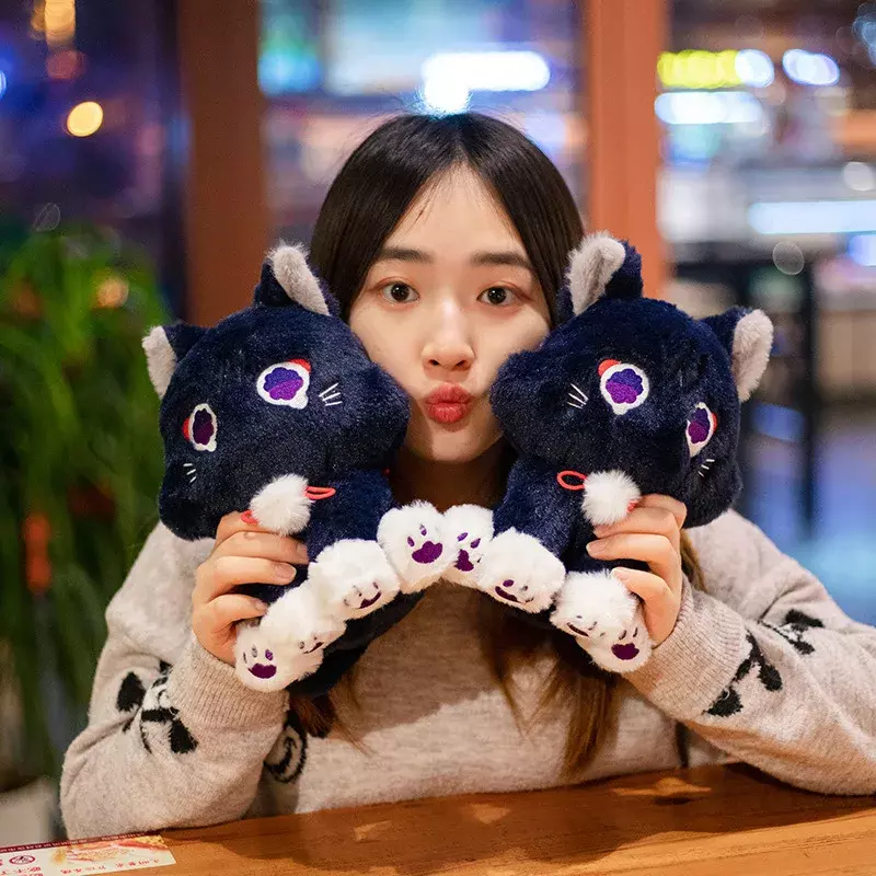 25cm Game Genshin Black Cat Fluffy Impact Wanderer Pet Plush Toy Scaramouche Cats Cosplay Doll Soft Stuffed Pillow Gift for Kids