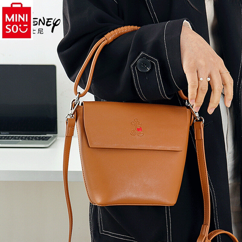 MINISO Disney Fashion Mickey Print Versatile Underarm Bag for Women High Quality, Lightweight, Small, Sweet, Fresh Bucket Bag