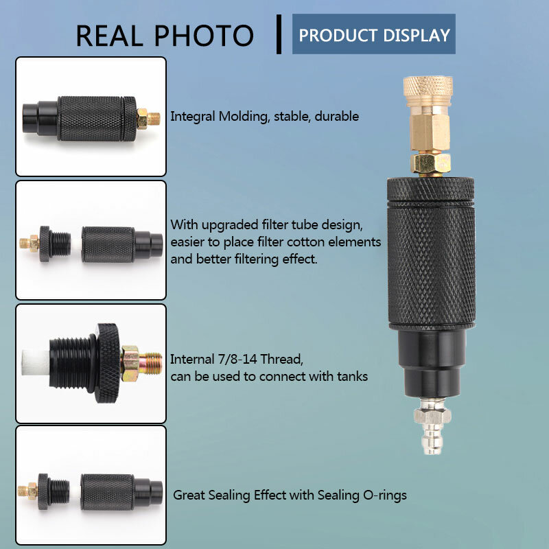 Pompa Tekanan Tinggi Filter Kompresor Udara M10x1 Pemisah Air-minyak Hitam Penyaringan Udara 40MPa 8MM Konektor Cepat