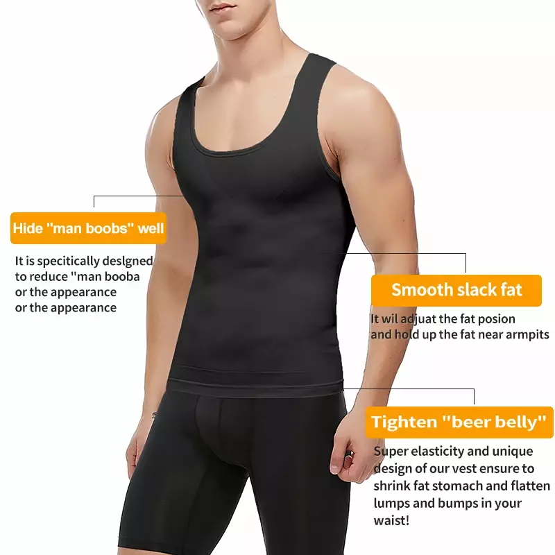 Mens Slimming Body Shaper Shapewear Abs Abdomen Compression Shirt to Hide Gynecomastia Moobs Workout Tank Tops Undershirts