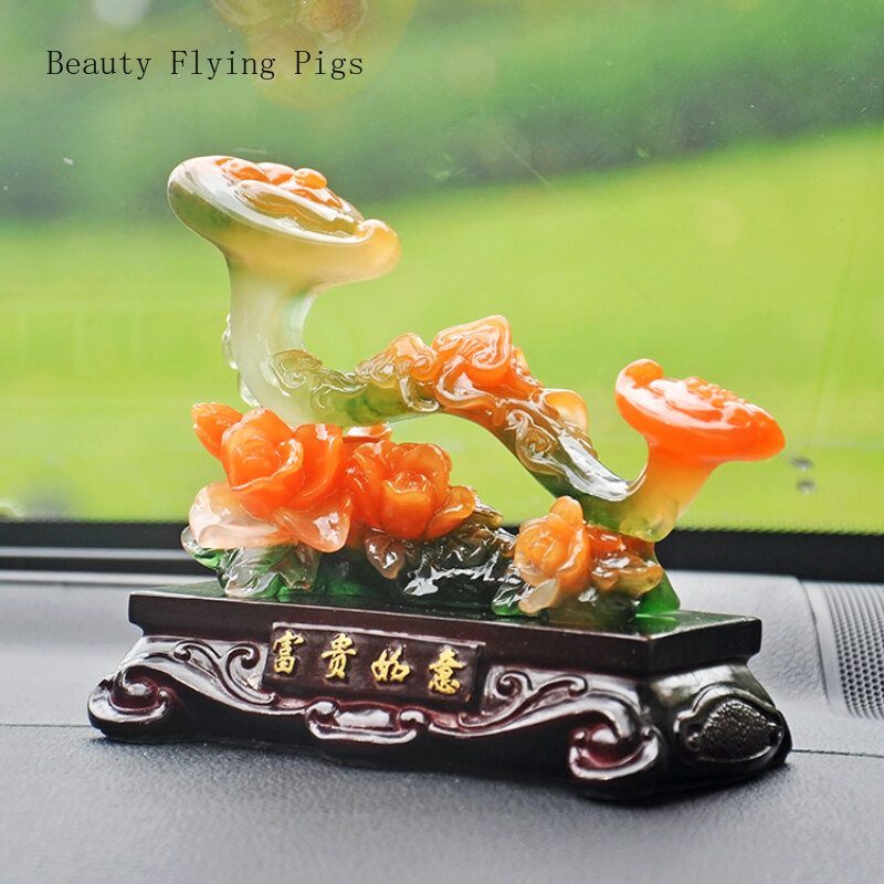 Jade Ruyi Resina Treasure Decoração, Acessórios para Interiores Automotivos, Artesanato Home, Feng Shui Ornamentos, 1 Pc