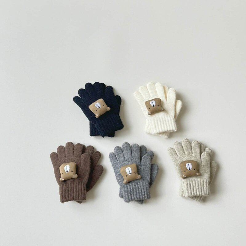 Перчатки с изображением медведя из мультфильма, вязаные перчатки, зимние теплые перчатки для детей, подарок QX2D