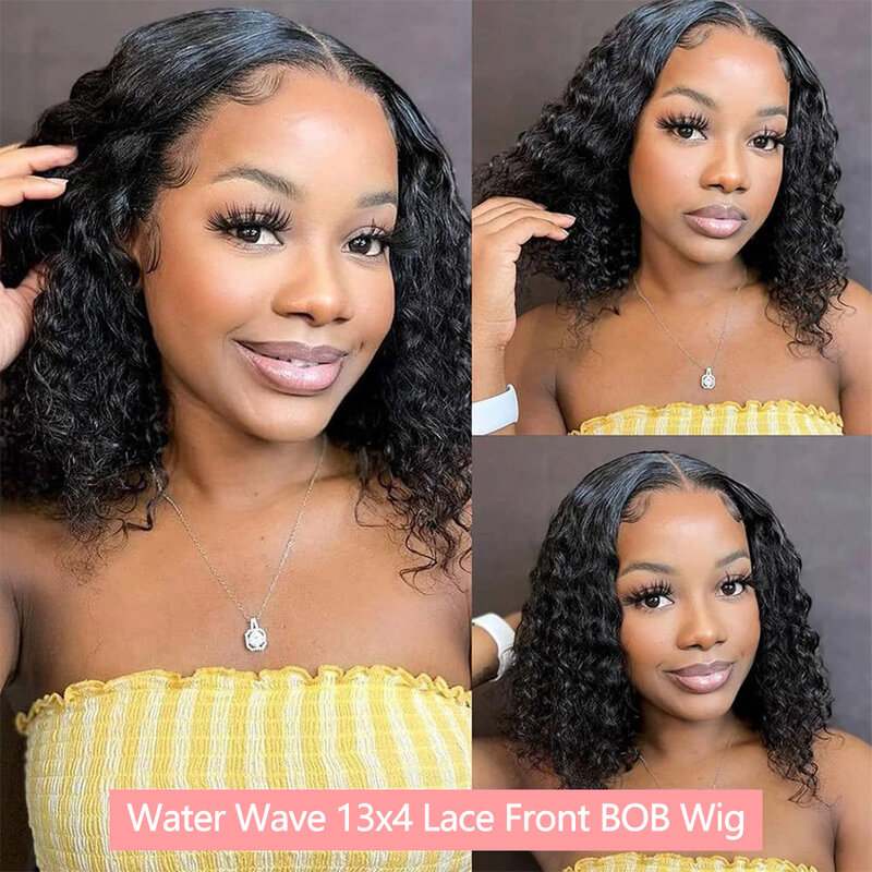 Water Wave Lace Frontal Human Hair Wig 13x4 Transparent Lace Wigs BOB Wigs Curly 100% Human Hair Wigs For Women Pre-Plucked