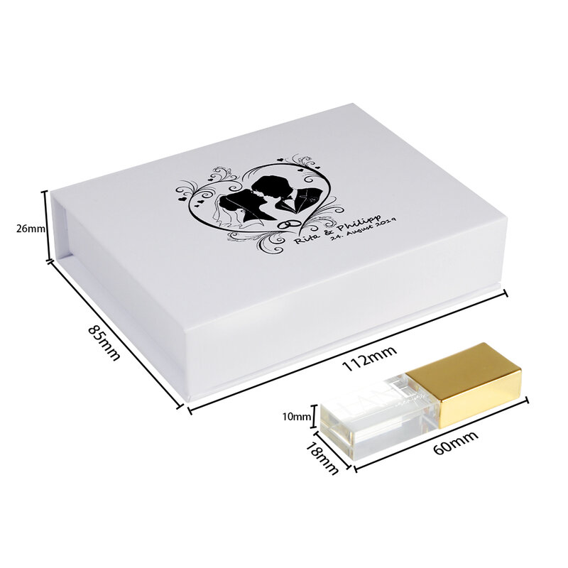 Kotak kertas putih kecepatan tinggi + Flash Drive USB kristal 64GB gratis stik memori LOGO kustom 32GB stik memori hadiah pernikahan 16GB 8GB 4GB