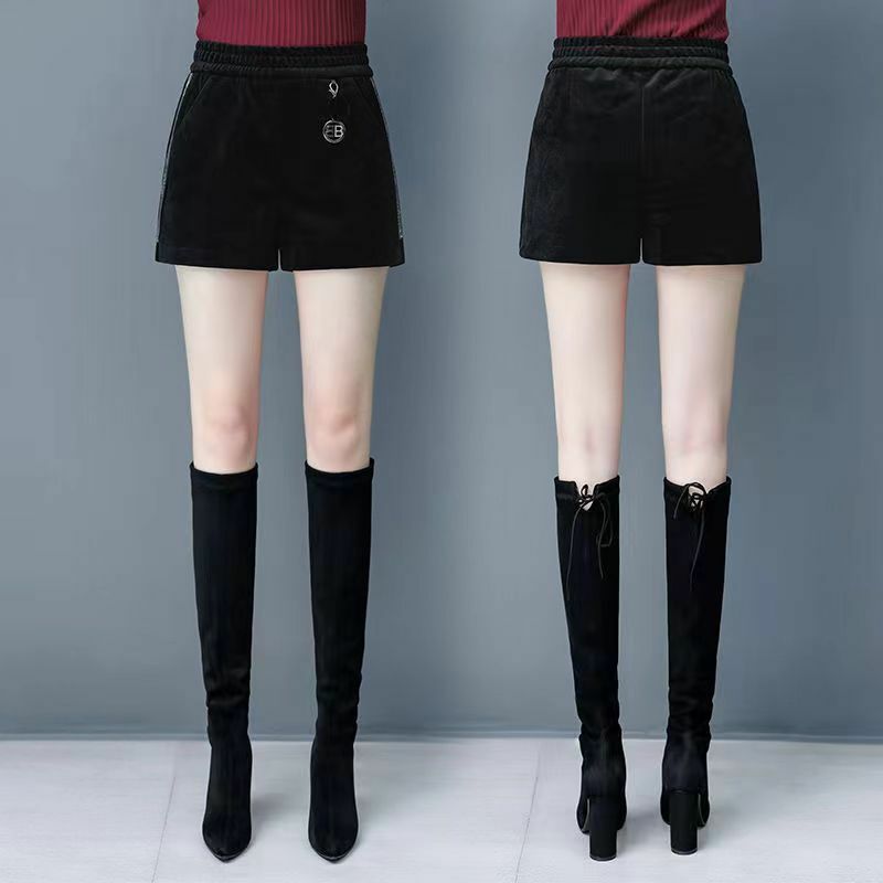 Весенне-осенние тонкие корейские прямые широкие брюки высокие повседневные женские однотонные шорты Лоскутные карманы 2024 новая женская одежда