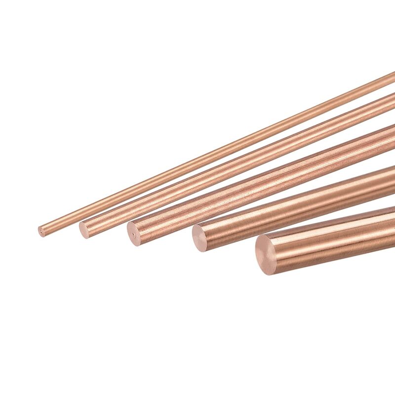 Barra de cobre redonda Rod para fresar soldagem Metalworking, 3mm, 4mm, 5mm, 6mm, 8mm, 10mm, 12mm de diâmetro, 50-300mm