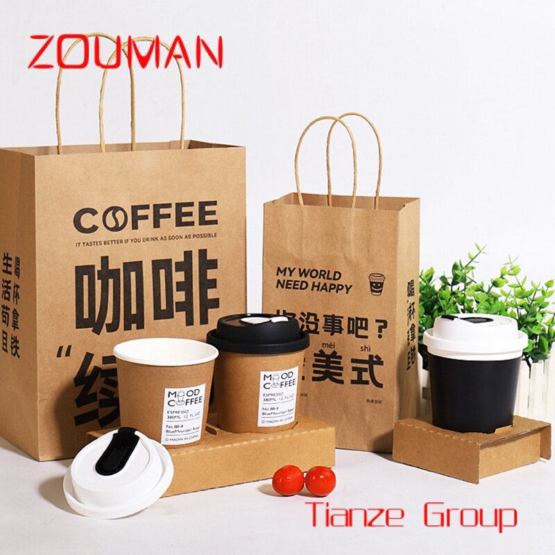 Custom , Eco Friendly Custom Printed Food Packaging Take Away Brown Kraft Paper Bag Takeaway Restaurant To Go Kraft Paper Bags W