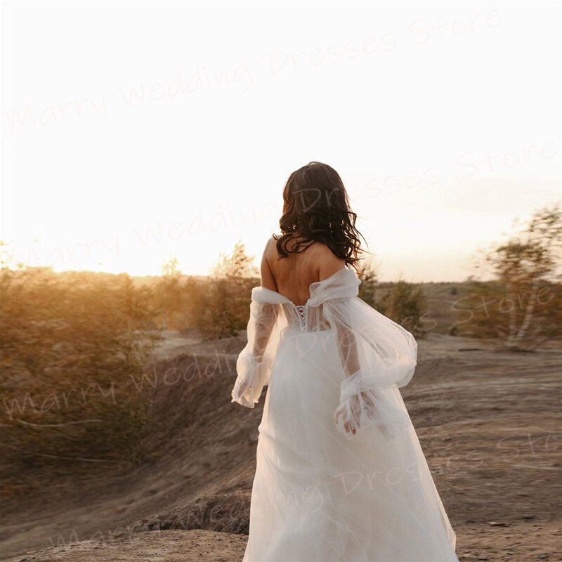 หวานใจสวยแถวชุดแต่งงานของผู้หญิงชุดเจ้าสาวลูกไม้เซ็กซี่ใหม่ใจกว้างแขนพัฟ vestidos de nova lujo