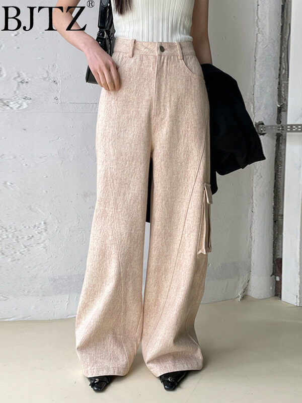 BJTZ-Pantalon Cargo Vintage à Jambes Larges pour Femme, Nouvelle Collection Printemps Automne 2024