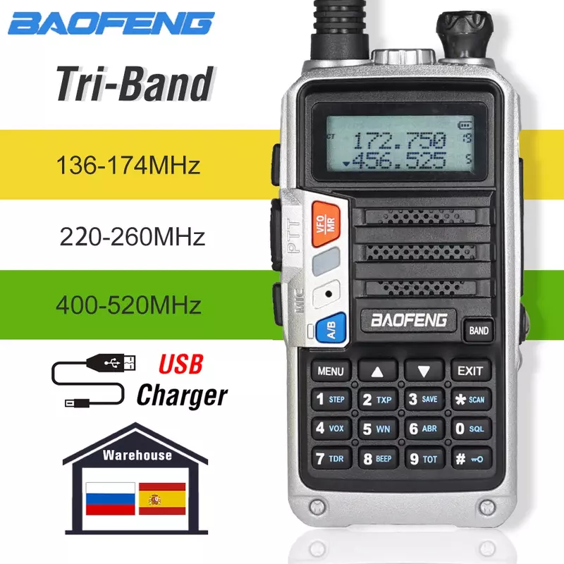 Nuovo Tri-Band BaoFeng UV-5R Pro Walkie Talkie 8W potente Radio bidirezionale 200-260MHz ricetrasmettitore FM HF UV 5R aggiornamento CB Ham Radio