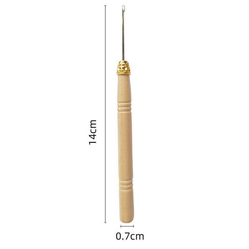 Micro Rings Loop Threader Pulling Needle Wooden Handle Hair Hook for Human Hair Feather Extension Tools Wig Needles
