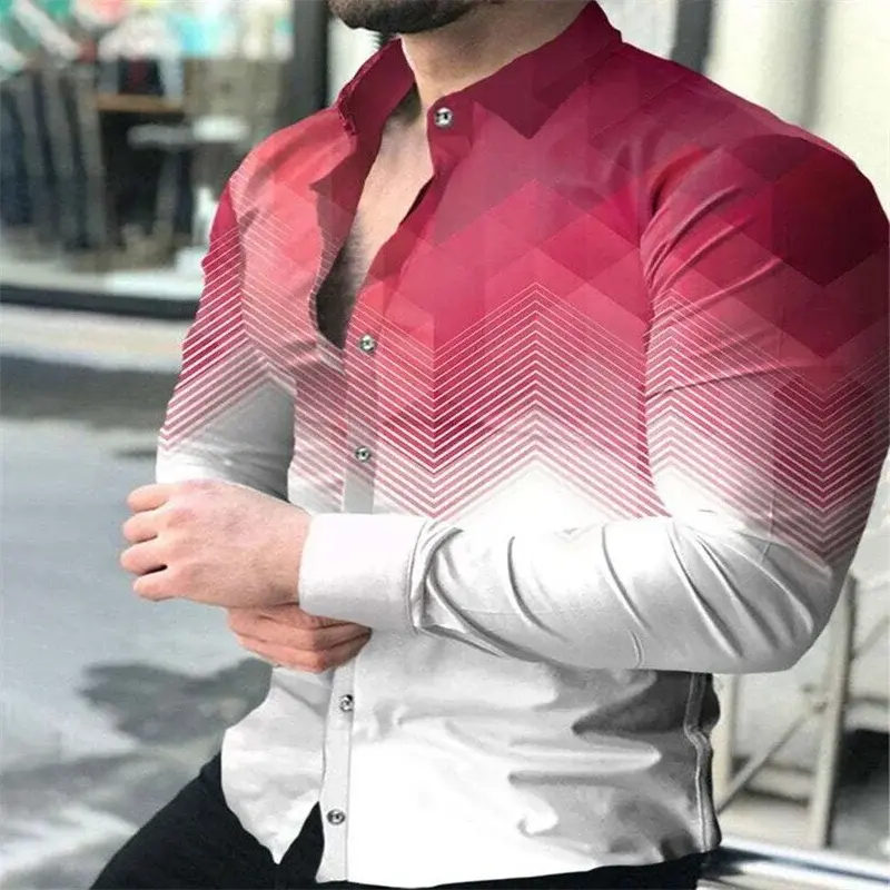 2023 koszula męska modowa projektantka na co dzień klapy na guziki męska z długim rękawem dekoracja siłownia na imprezę bal Plus Size